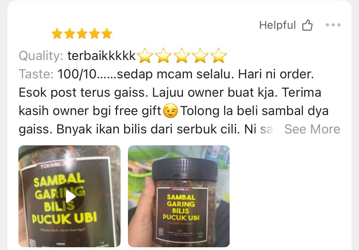 Five-star Shopee review for Customer 02; username and profile photo hidden