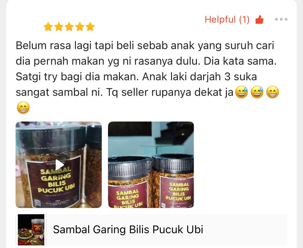 Five-star Shopee review for Customer 03; username and profile photo hidden